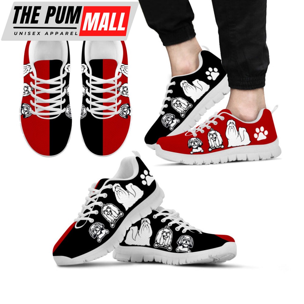 Shih Tzu Dog Lover Shoes Black Red Color Sneakers Walking Running Lightweight Casual Shoes For Pet Lover
