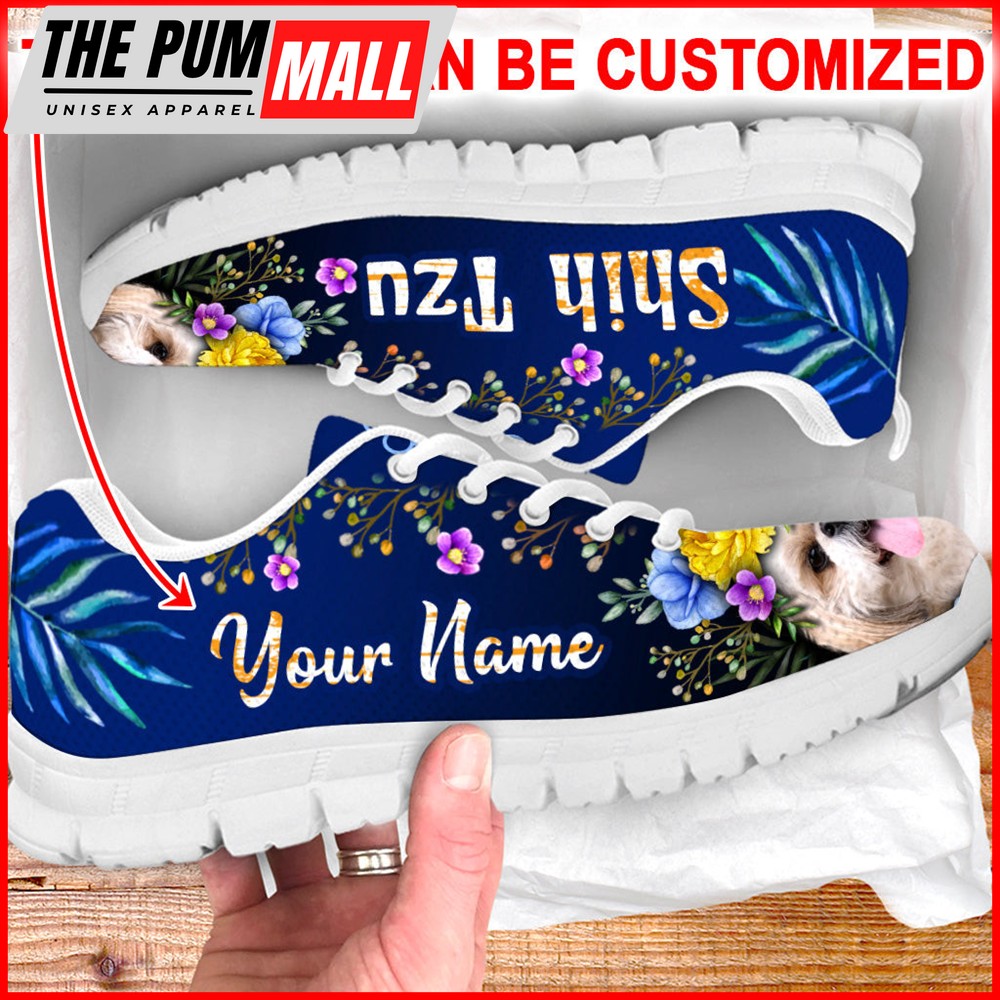 Shih Tzu Dog Lover Shoes Flower Power Sneaker Walking Shoes – Personalized Custom – Best Shoes For Dog Lover