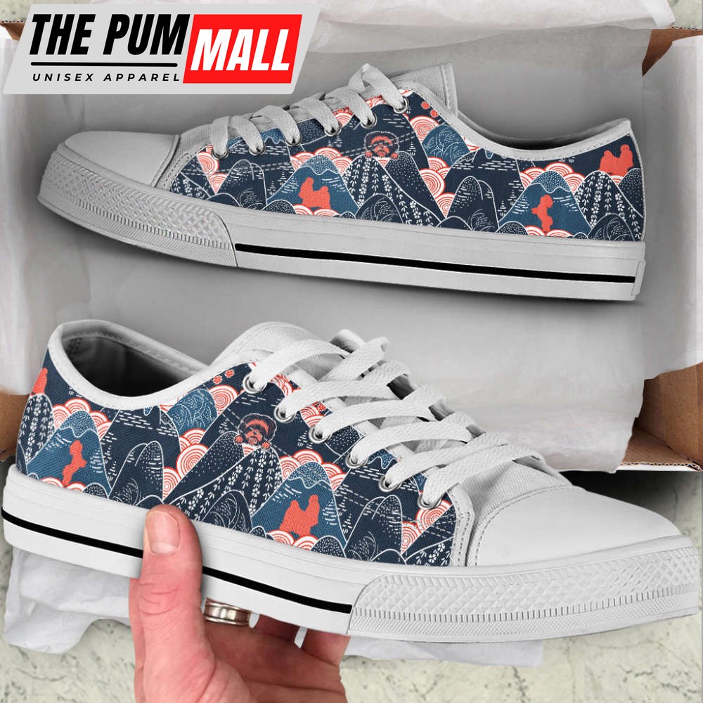 Shih Tzu Dog Oriental Mountains Fabric Pattern Low Top Shoes