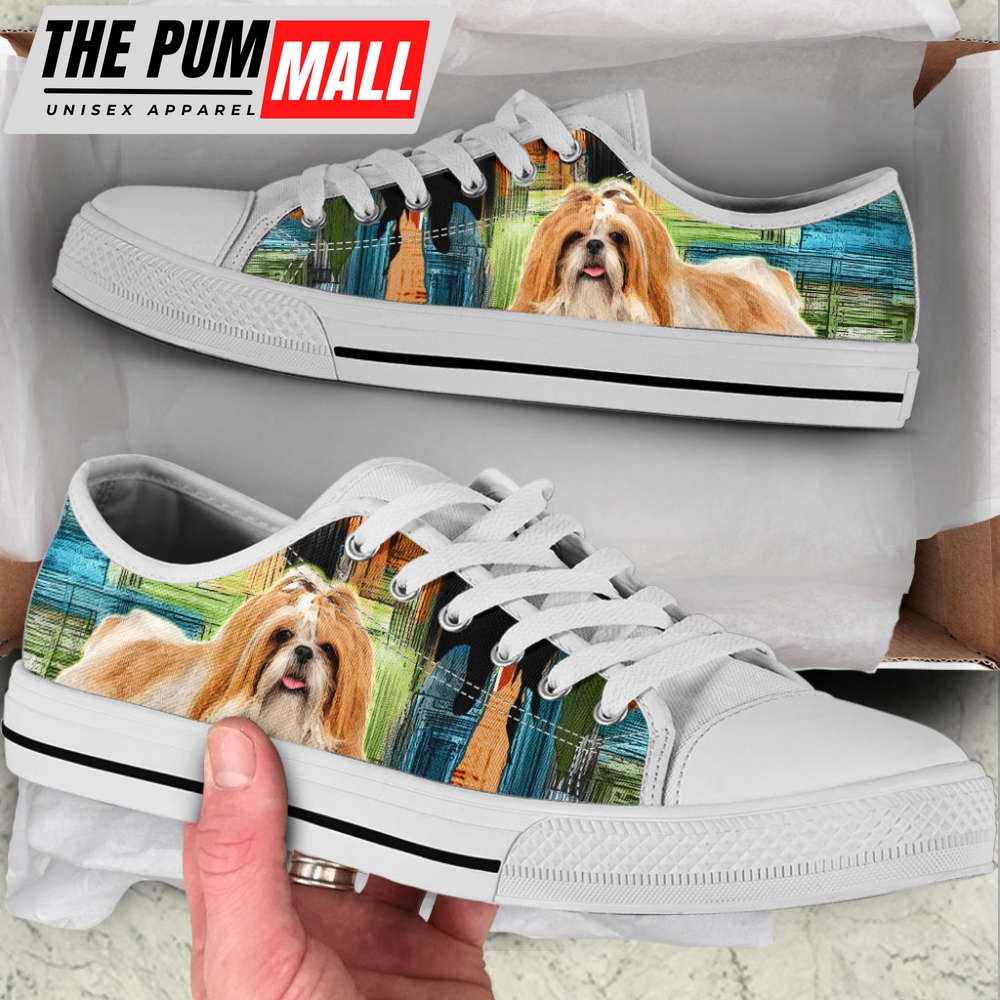 Shih Tzu Dog Paint Art Wallpaper Low Top Shoes Canvas Sneakers