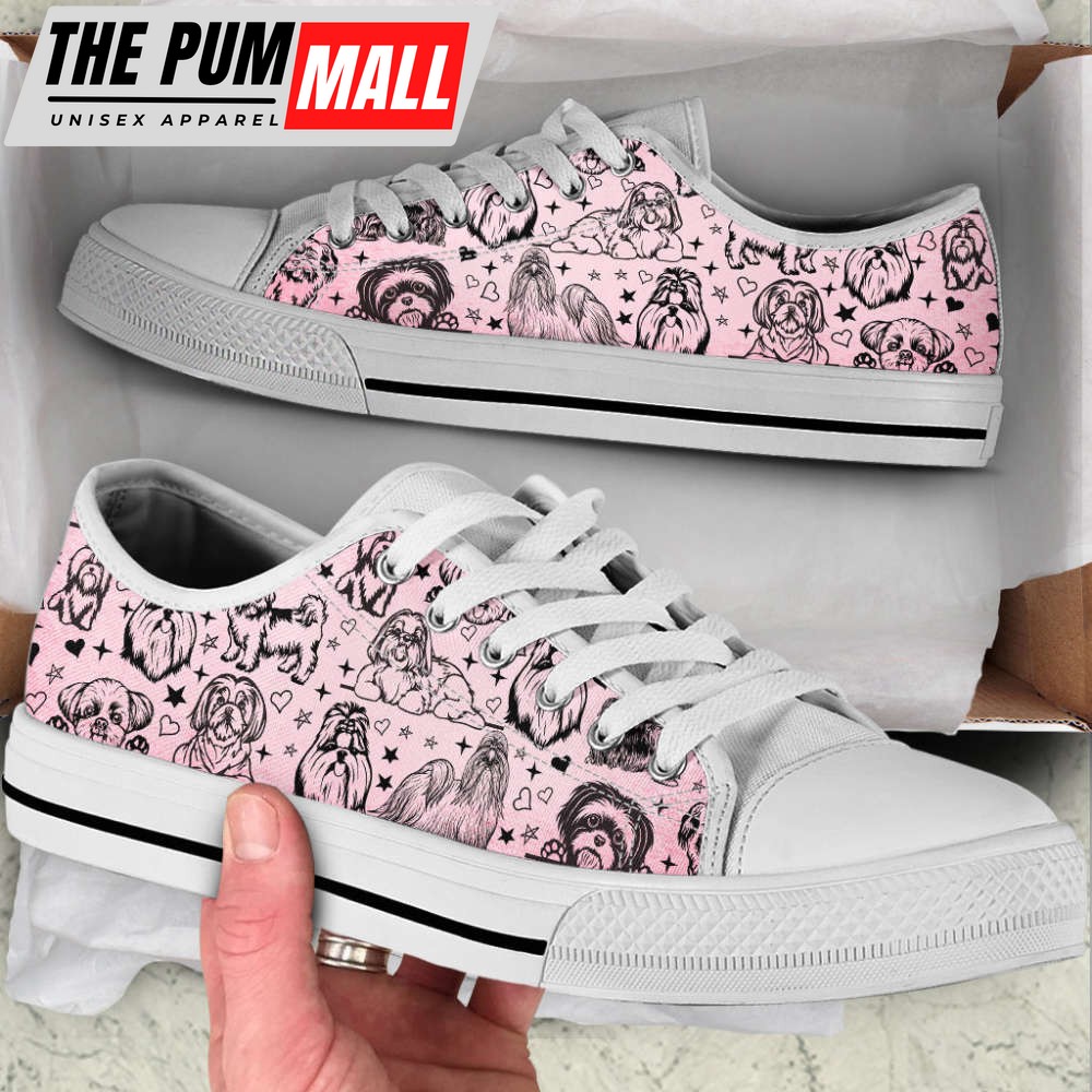 Shih Tzu Dog Peeking Low Top Shoes Canvas Sneakers Casual Shoes