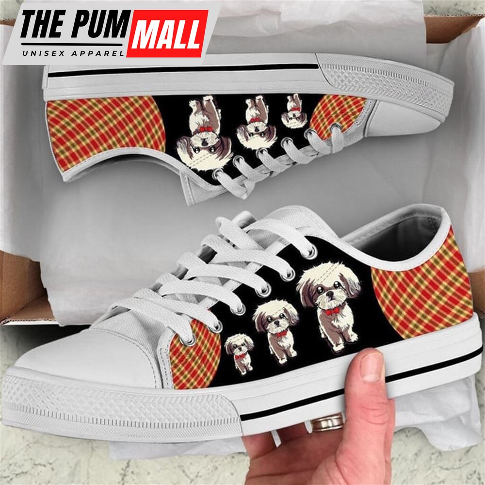 shih-tzu-dog-red-black-tan-plaid-canvas-low-top-shoes-low-top-shoes-mens-wome-e7vhw4a3 Shih Tzu Dog Red Black Tan Plaid Canvas Low Top Shoes – Low Top Shoes Mens, Women