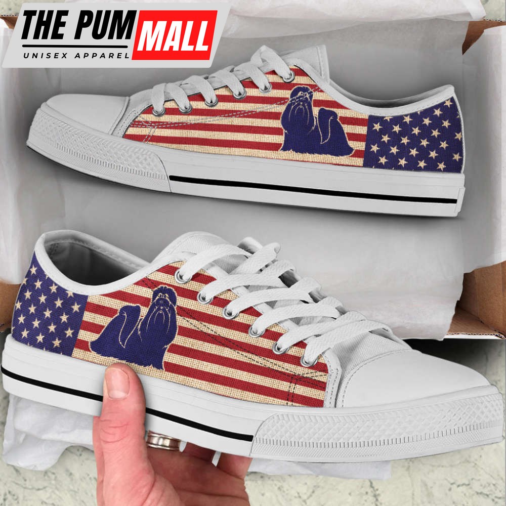 Shih Tzu Dog USA Flag Low Top Shoes Canvas Sneakers Casual Shoes