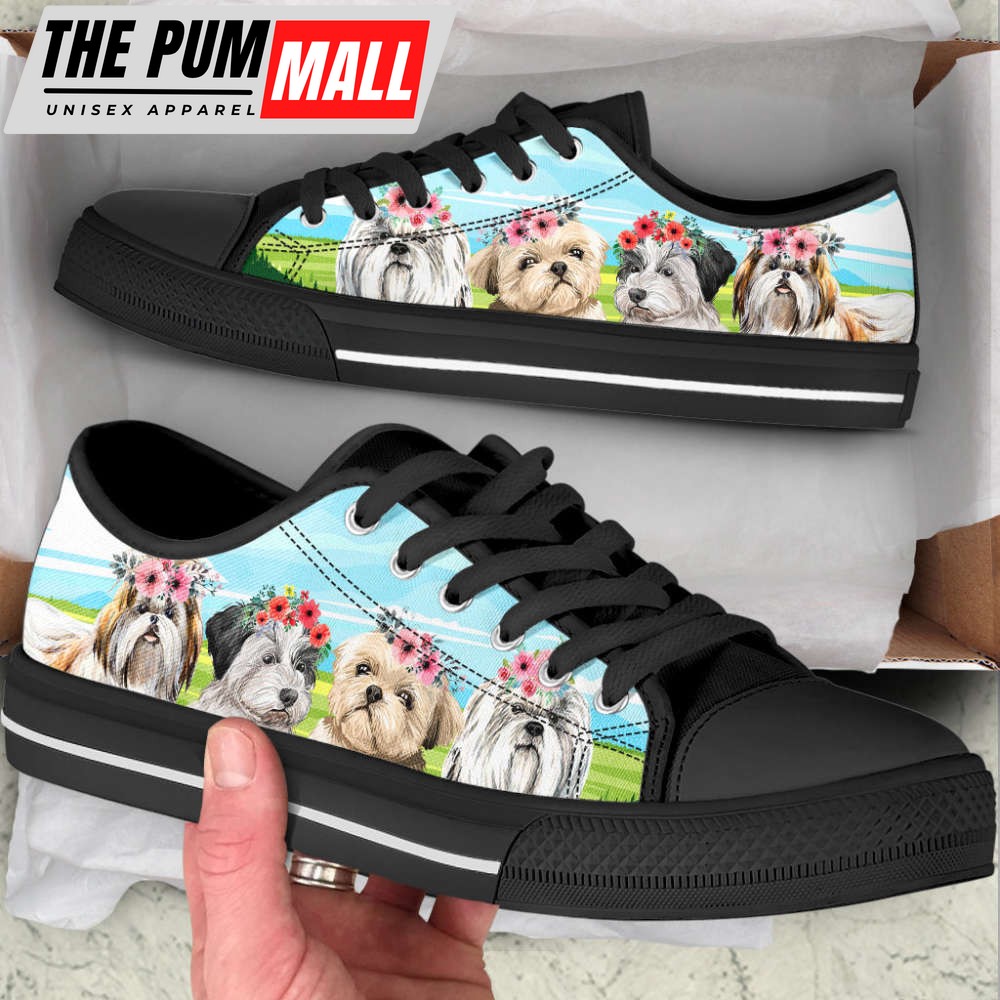Shih Tzu Floral Wreath Low Top Shoes Canvas Sneakers Casual Shoes