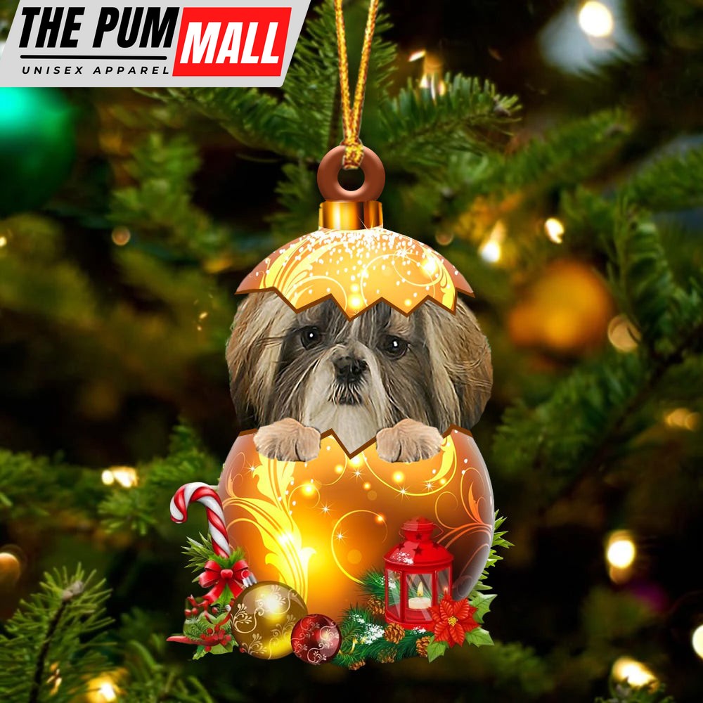 Shih Tzu In Golden Egg Christmas Ornament – Car Ornament – Unique Dog Gifts For Owners Limited Edition