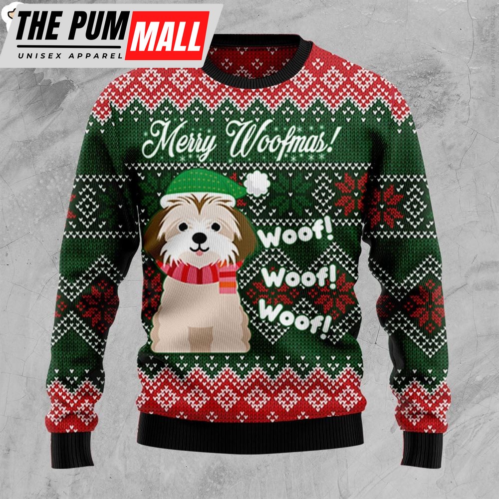 Shih Tzu Woofmas Ugly Christmas Sweater – Dog Memorial Gift – Unisex Crewneck Sweater