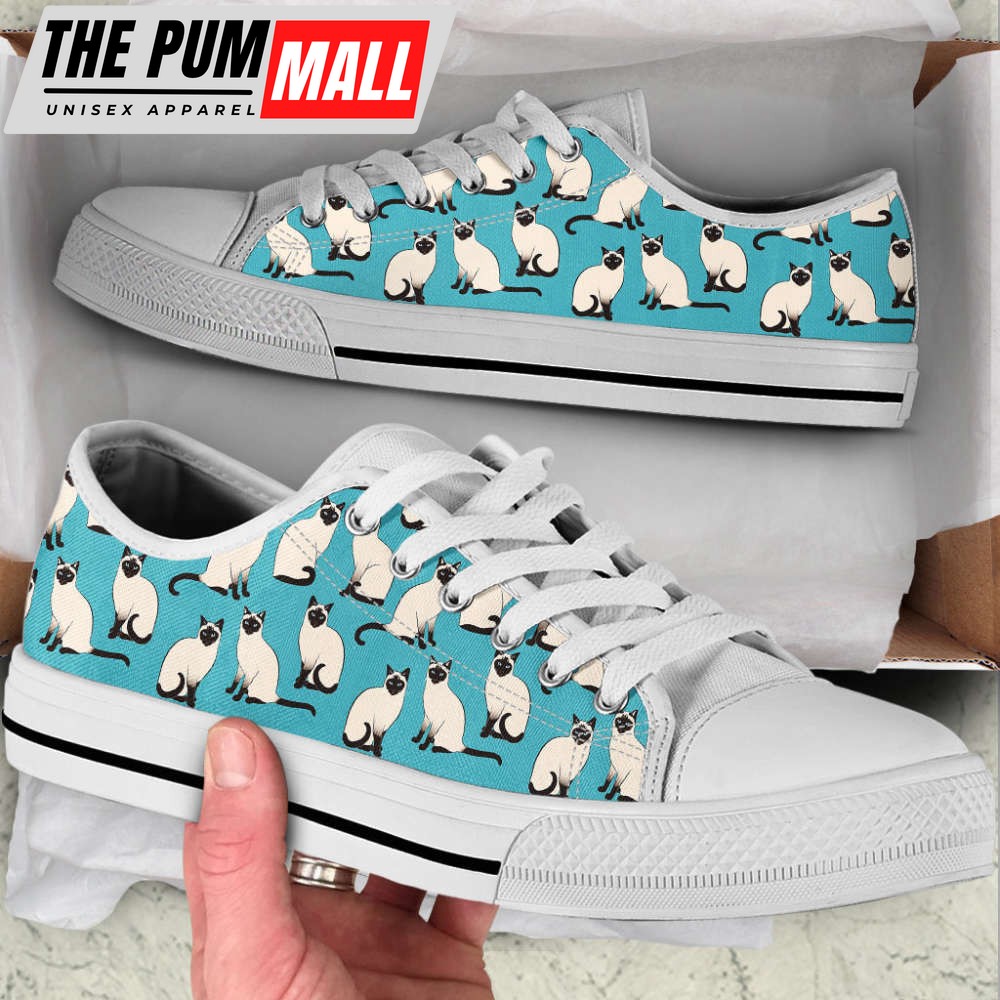 Siamese Cat Lover Shoes – Cat Pattern Low Top Canvas Shoes – Trendy Fashion