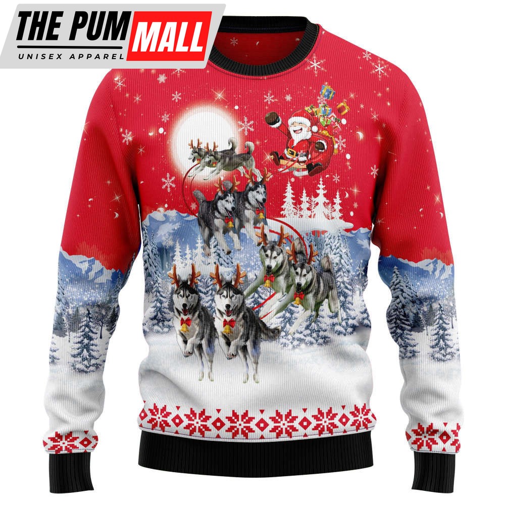 Siberian Husky Santa Claus Ugly Christmas Sweater Gift