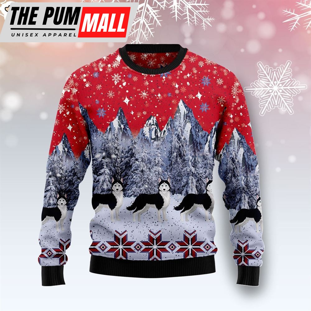 Siberian Husky Snow Ugly Christmas Sweater – Dog Memorial Gift – Unisex Crewneck Sweater