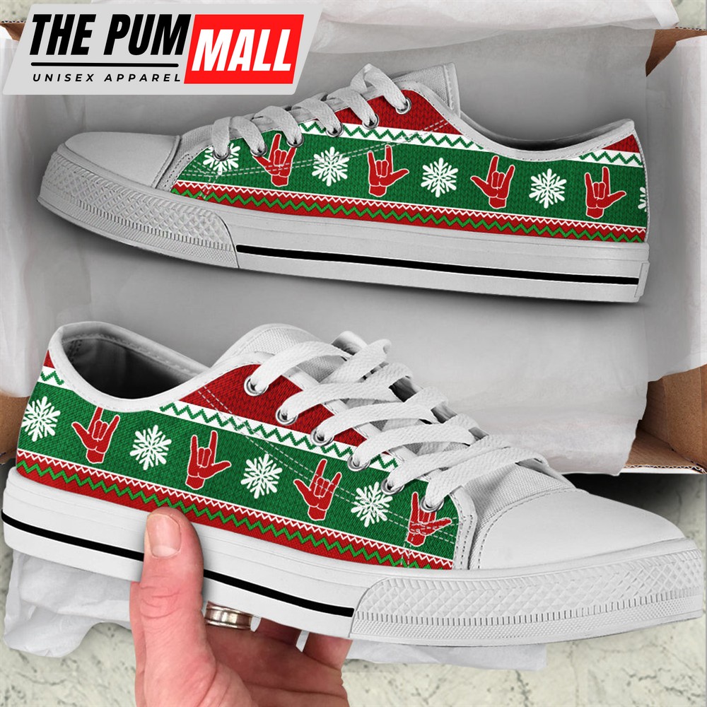 Sign Language Christmas Knitted Seamless Low Top Shoes – Canvas Print Shoes – Best Shoes For Christmas