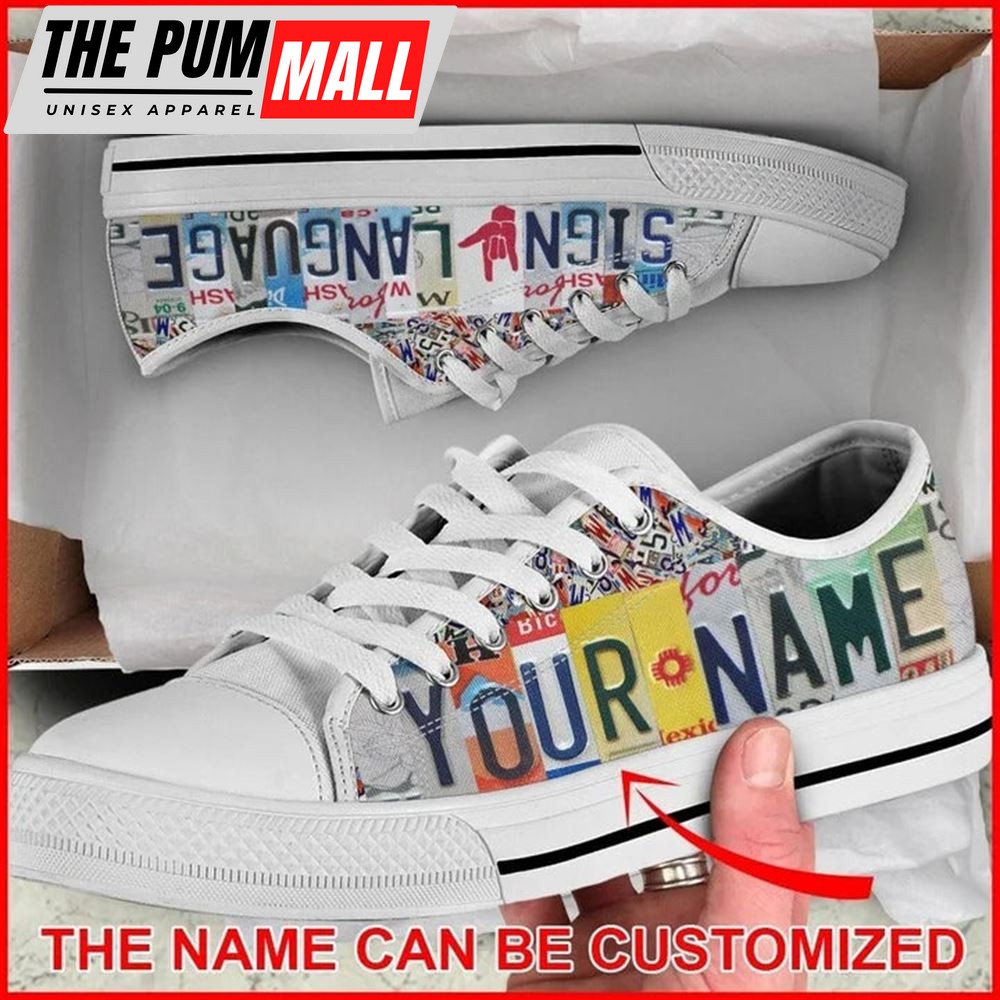 sign-language-license-plates-personalized-canvas-low-top-shoes-low-top-shoes-m-qlj1gu68 Sign Language License Plates Personalized Canvas Low Top Shoes – Low Top Shoes Mens, Women