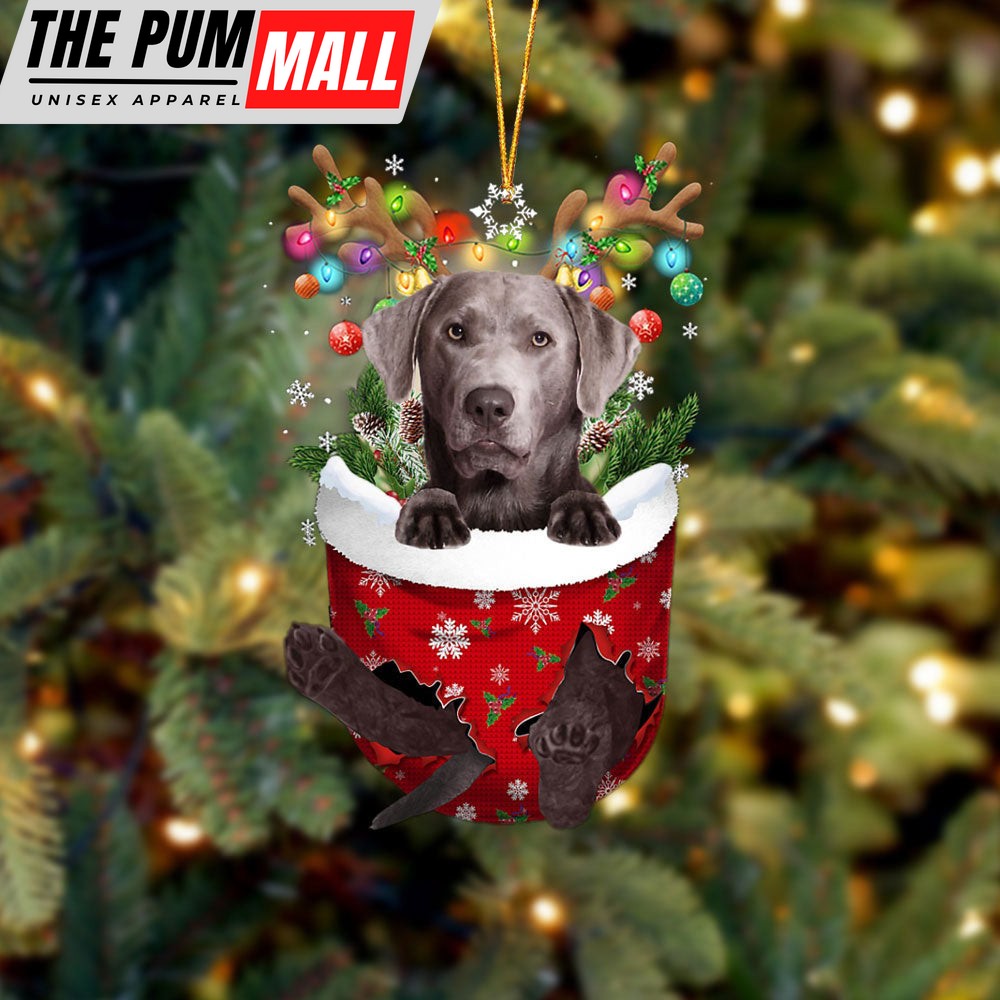 Silver Labrador In Snow Pocket Christmas Ornament V1 – Two Sided Christmas Plastic Hanging Limited Edition