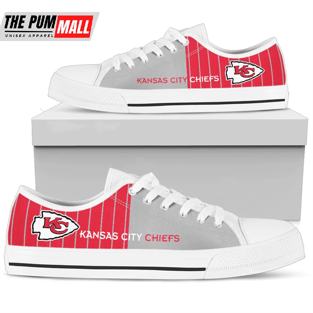 Simple Design Vertical Stripes Kansas City Chiefs Low Top White Shoes
