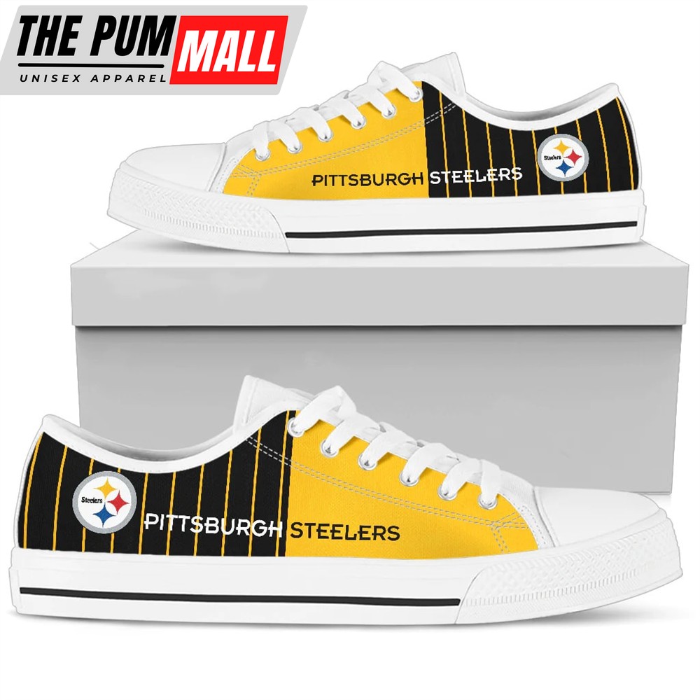 Simple Design Vertical Stripes Pittsburgh Steelers Low Top Shoes White