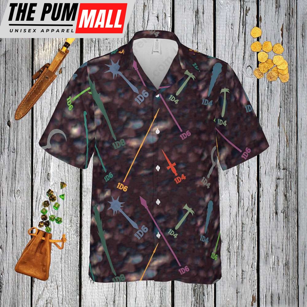 Simple Weapons Button Up Hawaiian Shirt Dungeon and Dragon Gift