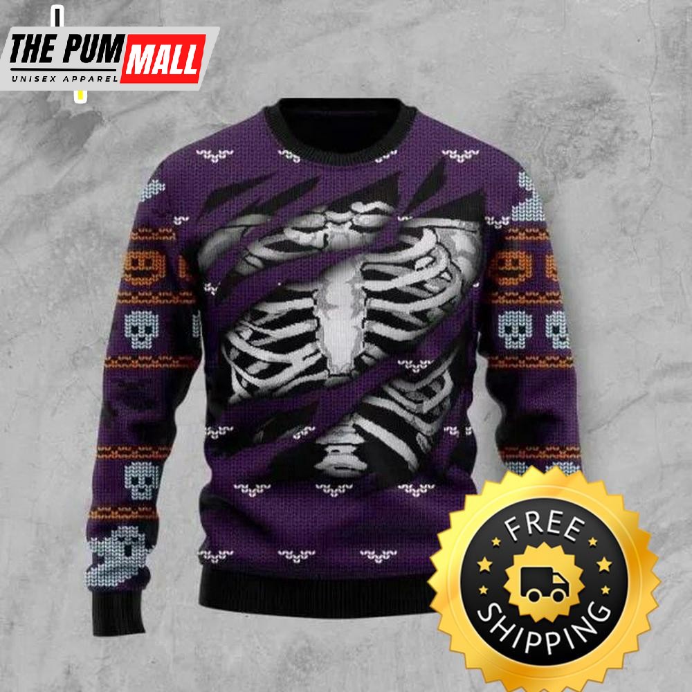 Skeleton Halloween Ugly Christmas Sweater, Halloween Christmas Sweater
