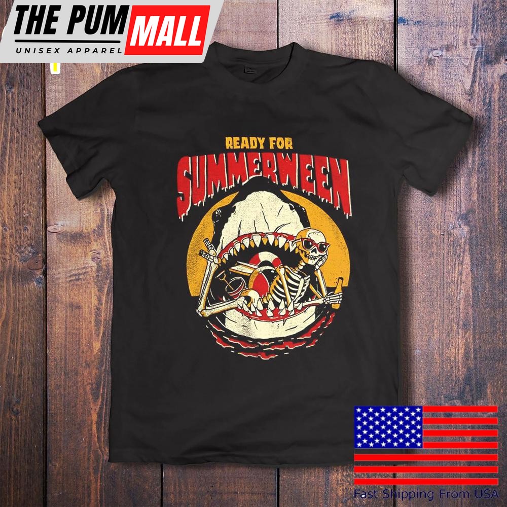 Skeleton In The Jaws Of A Shark Ready For Summerween T-Shirt