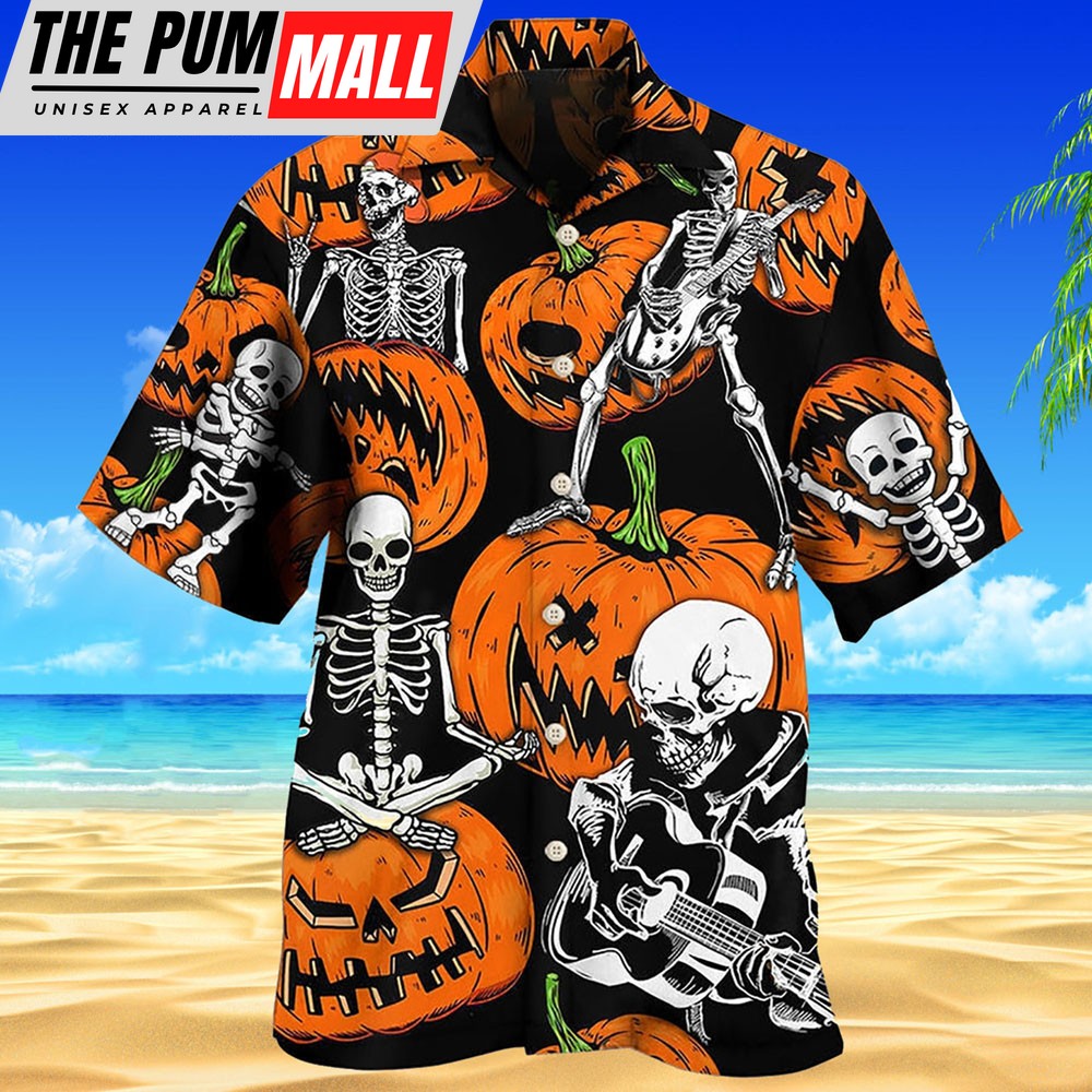 Skeleton Paying Guitar Funny Halloween Hawaiian Shirt