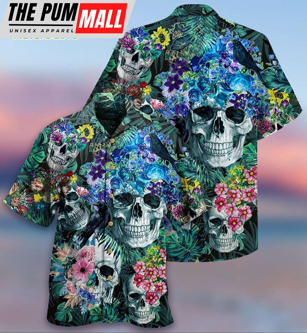 Skull Love Flowers Smile Happy Hawaiian Shirt