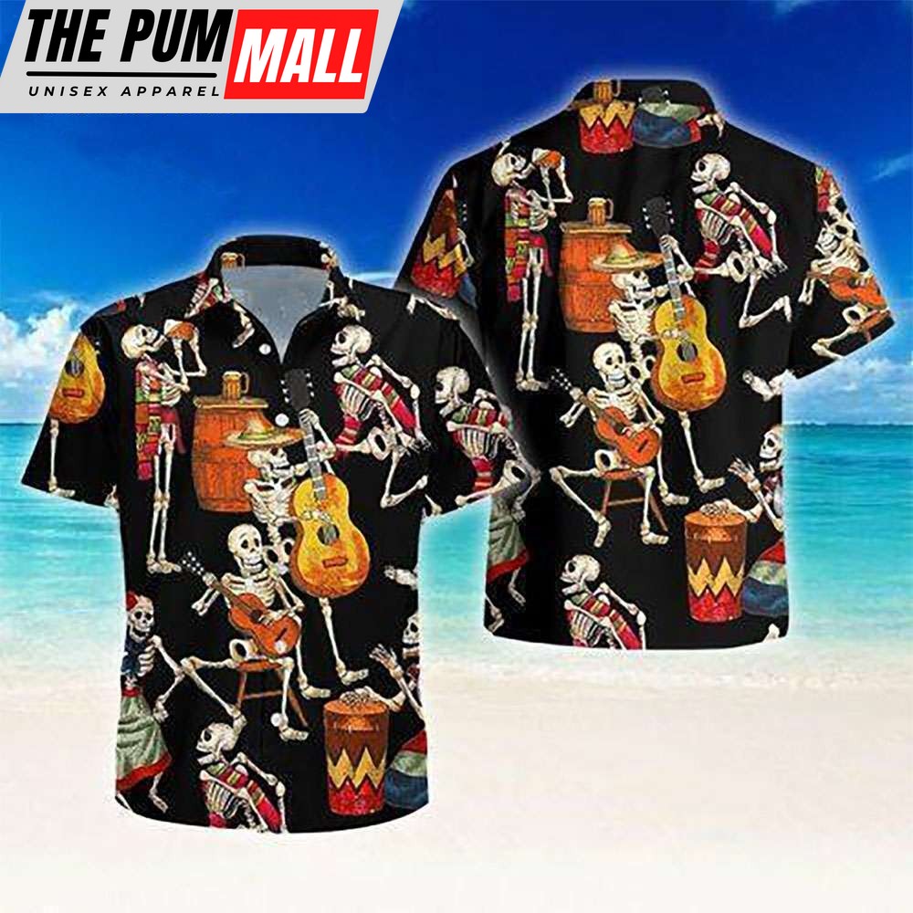 Skull Music Party Guitar Hawaiian Shirt Skull Gothic Hawaiian Shirt for Men