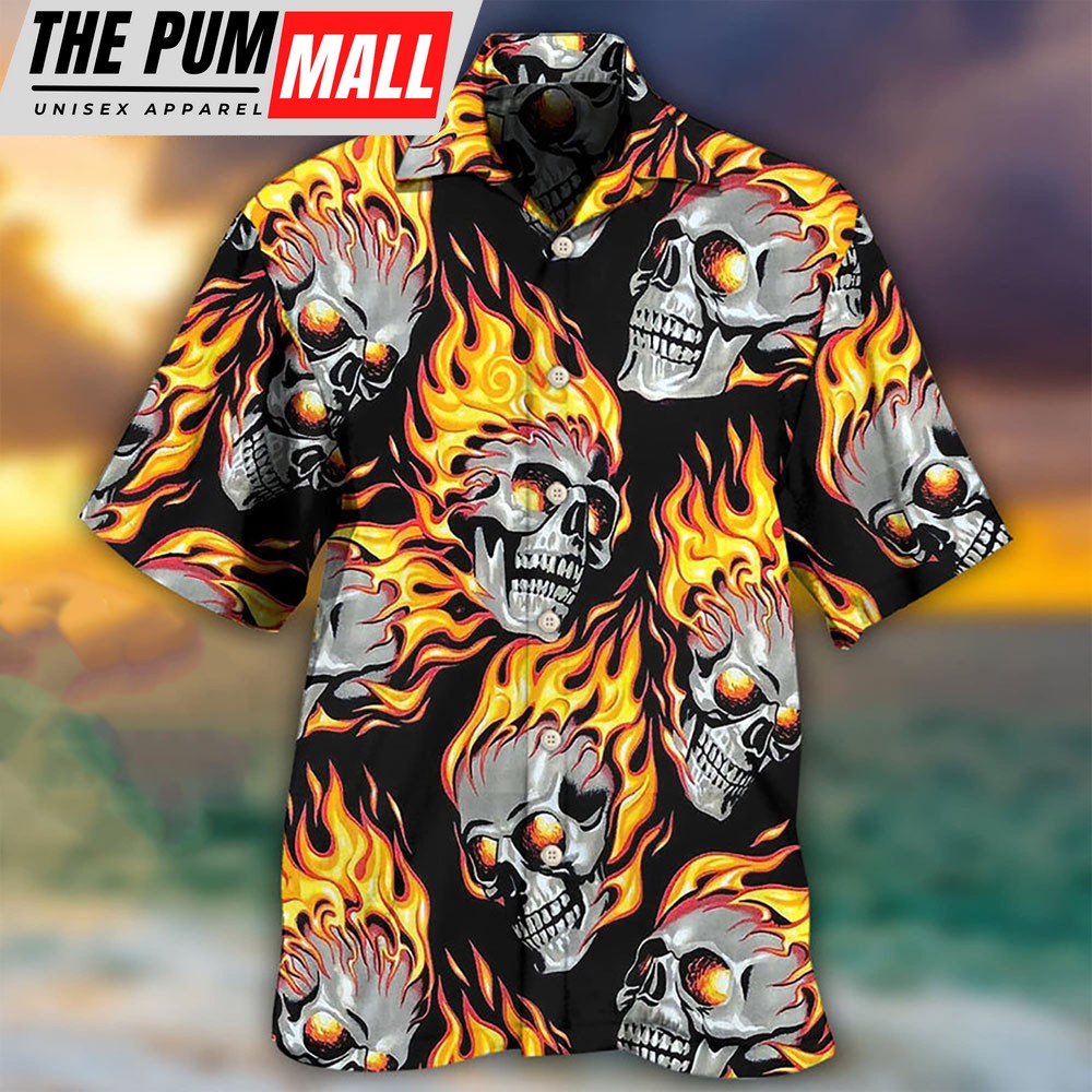 Skull On Fire Hawaiian Shirt