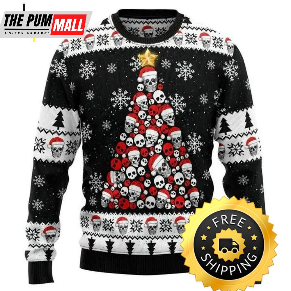 Skull Pine Tree Ugly Christmas Sweater, Christmas Sweater With Skulls, Skull Ugly Sweater
