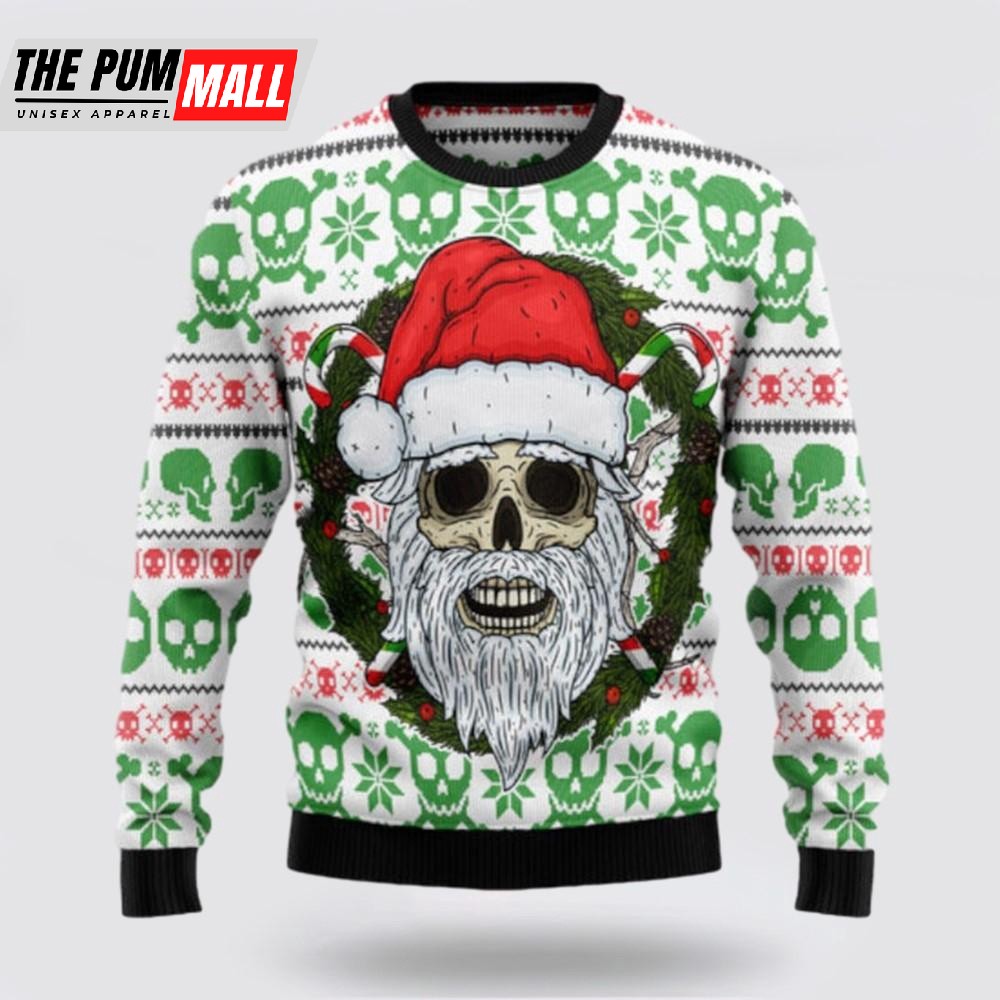 Skull Santa Clause Ugly Sweater, Funny Santa Sweaters
