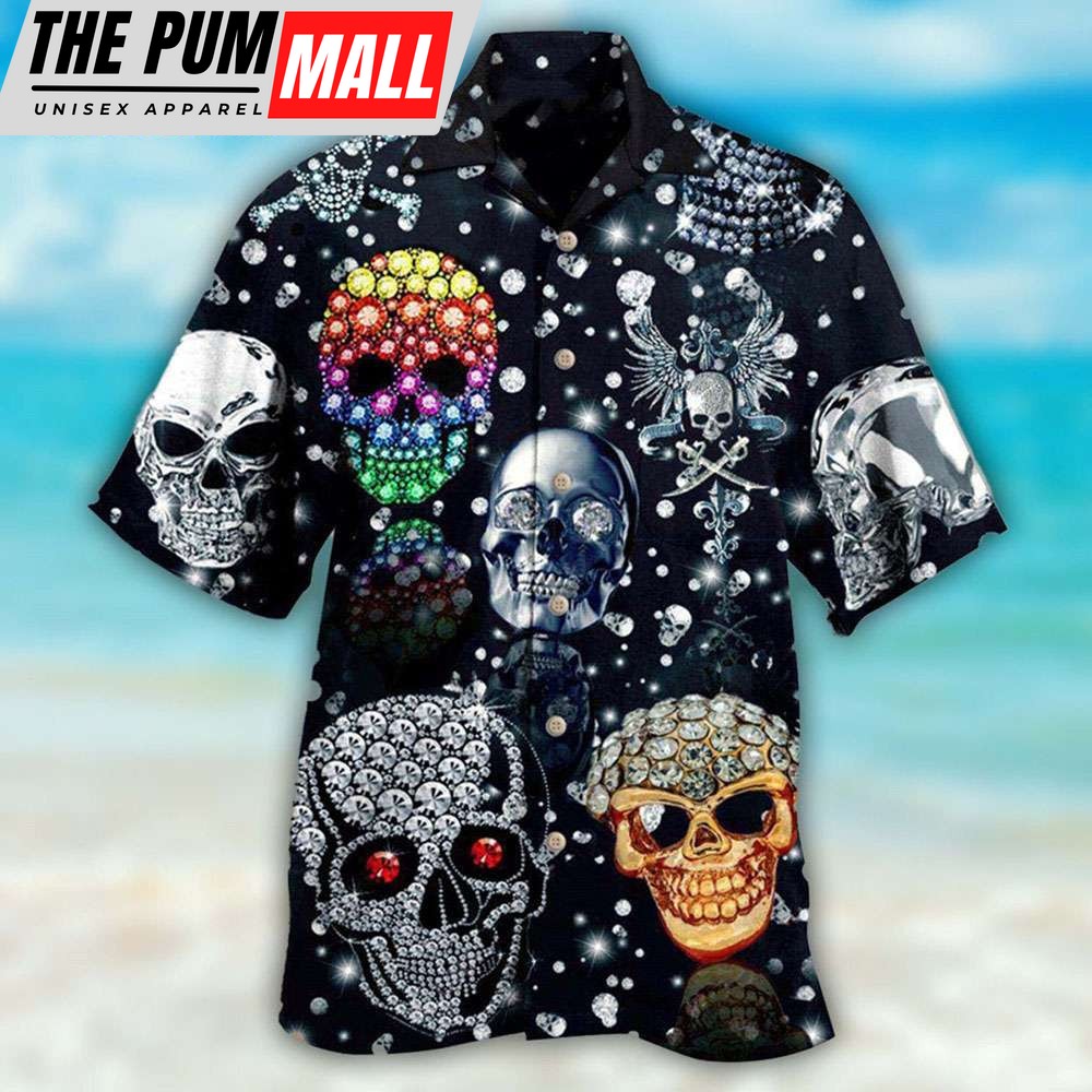 Skull Shiny Diamond Hawaiian Shirt, Halloween Gift for Skull Lovers
