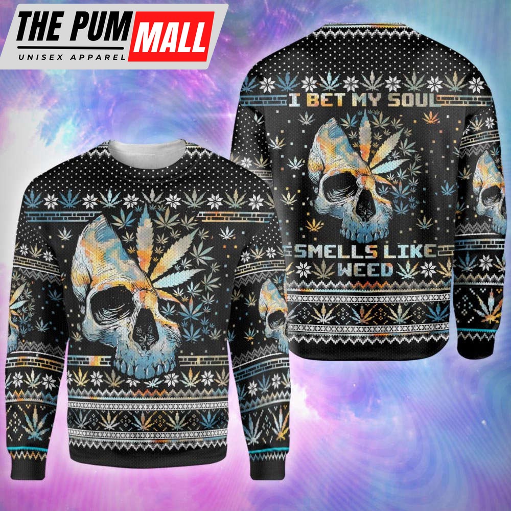 Skull Weed Unisex Ugly Christmas Sweater – All Over Print Sweatshirt