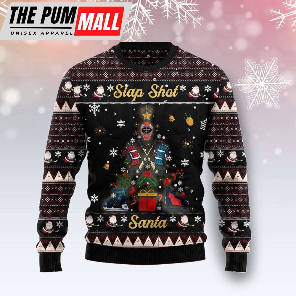 Slap Shot Santa Christmas Ugly Christmas Sweater, Best Gift For Christmas 2023