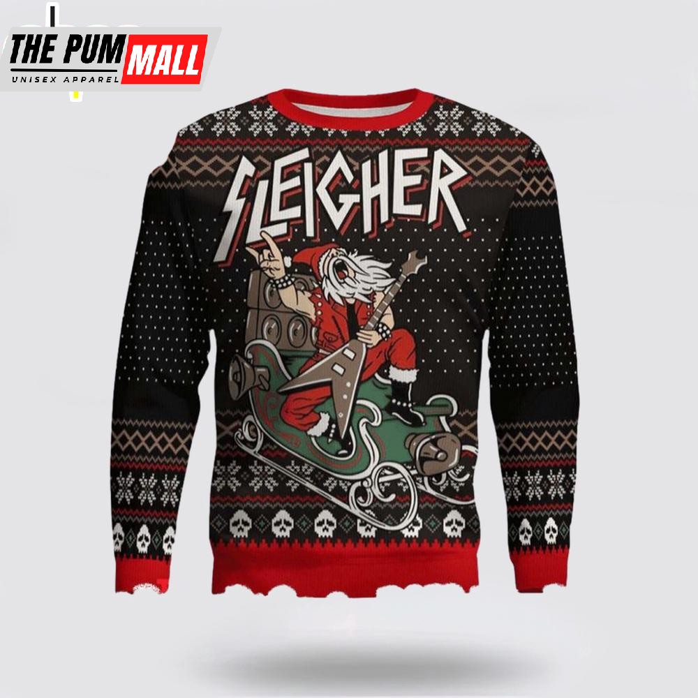 Slayer Band Santa Claus Sleigher Rock And Roll Christmas Party 2025 Ugly Christmas Sweater