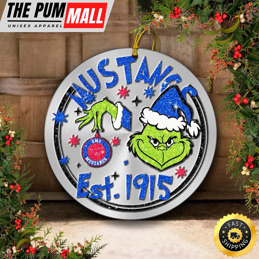 SMU Mustangs Grinch Circle Ornaments Christmas Limited Edition