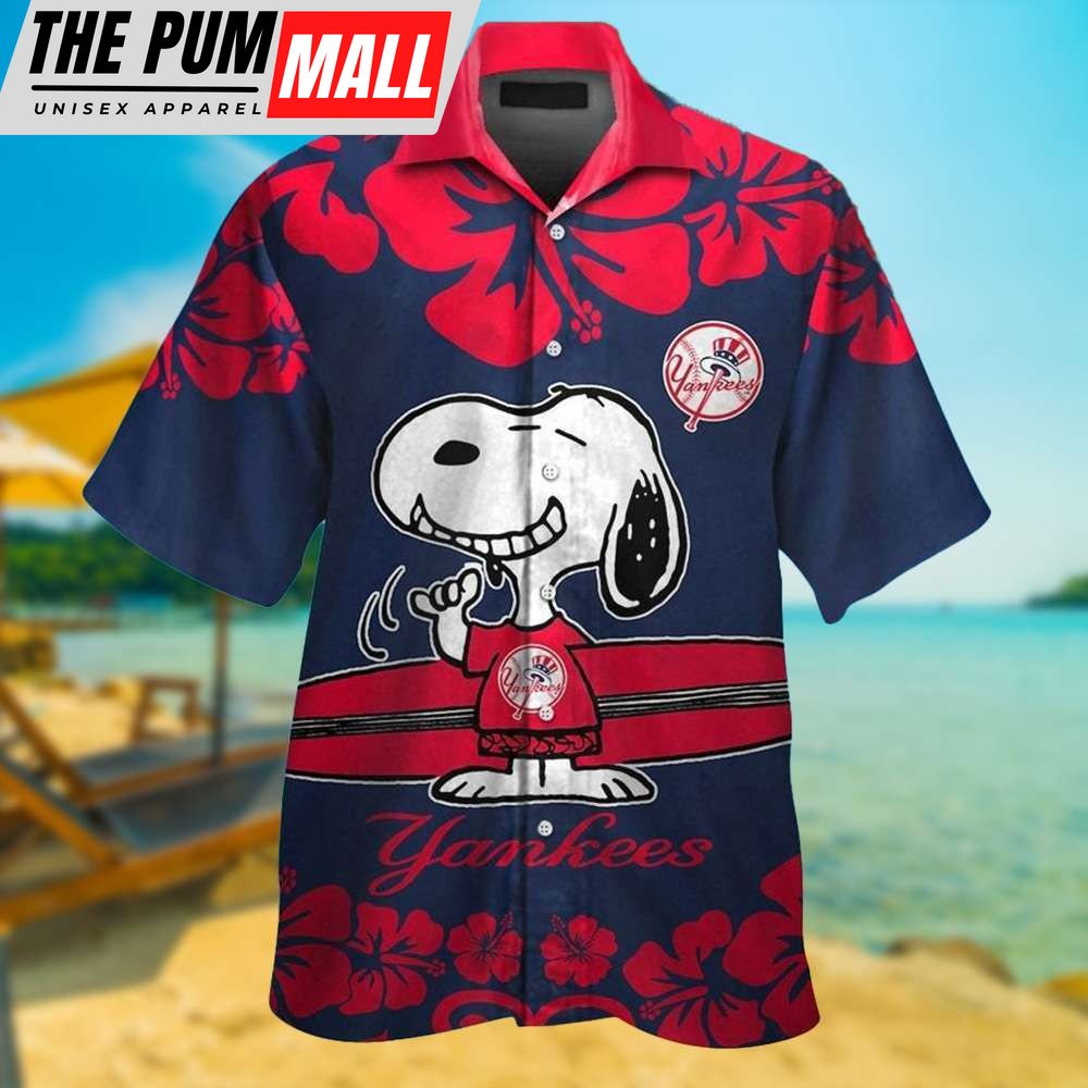 Snoopy New York Yankees Hawaiian Shirt Red Hibiscus Yankees MLB Gifts for Men