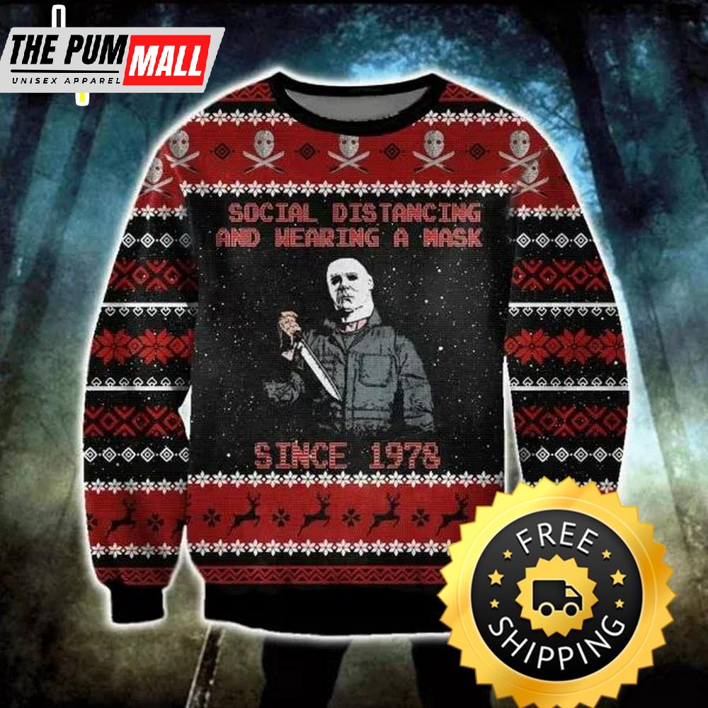 Social Distancing And Wearing A Mask Since 1978 Ugly Christmas Sweater, Halloween Christmas Sweater