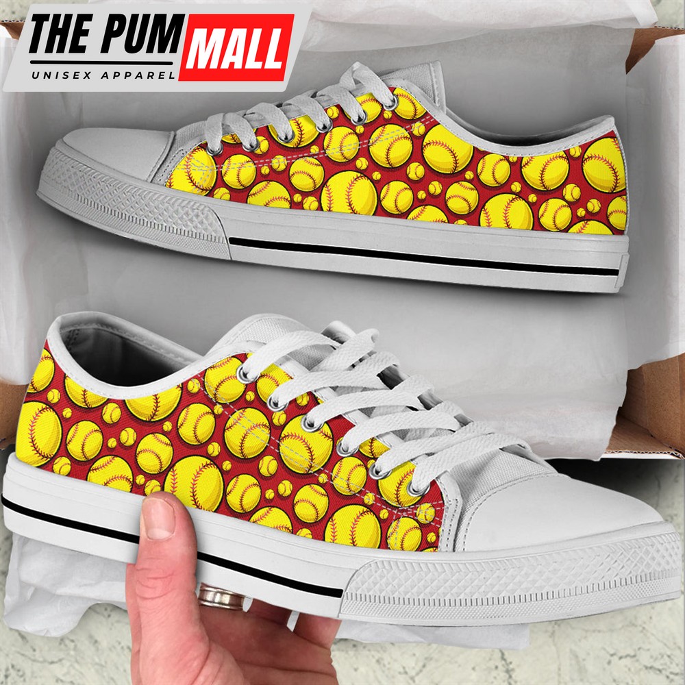 Softball Ball Pattern Low Top Shoes – Casual Shoes Gift For Adults – Sneaker For Walking