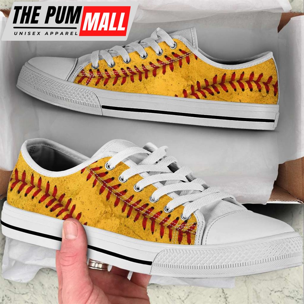 Softball Ball Texture Pattern Shortcut Low Top Shoes – Canvas Print Lowtop Casual Shoes Gift For Adults