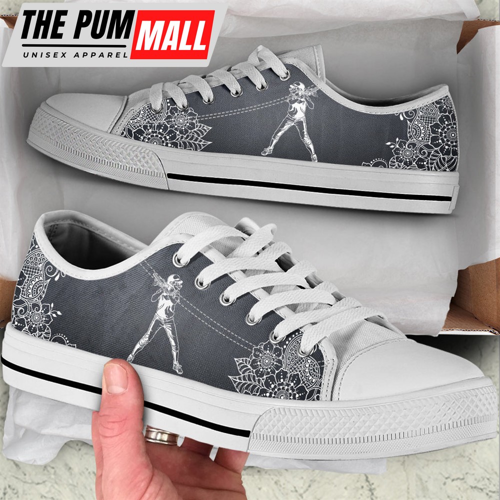 Softball Flower Sketch Low Top Shoes – Fashionable Casual Shoes Gift For Adults