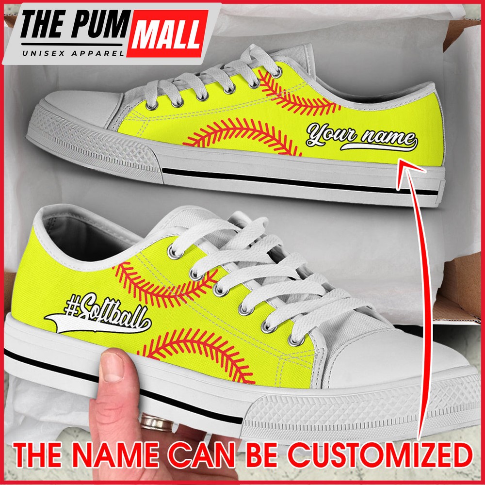Softball Hashtag Vector Ball Name Low Top Shoes Personalized Custom – Trendy Fashion Casual Shoes Gift For Adults