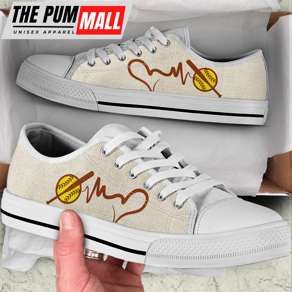 Softball Heartbeat Low Top Shoes – Fashionable Casual Shoes Gift For Adults – Sneaker For Walking