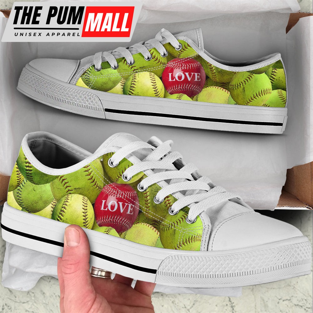 Softball Love Red Low Top Shoes – Fashionable Casual Shoes Gift For Adults – Sneaker For Walking