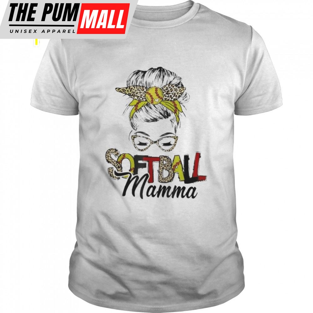 Softball Mamma Life With Leopard Messy Bun Mothers Day Shirt