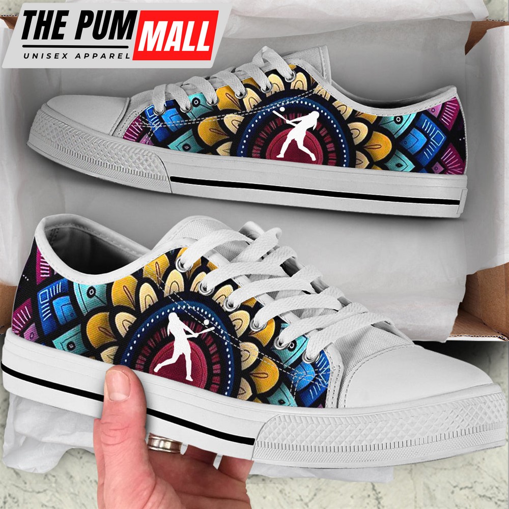 Softball Pattern Flower Color Low Top Shoes – Trendy Fashion Casual Shoes Gift For Adults