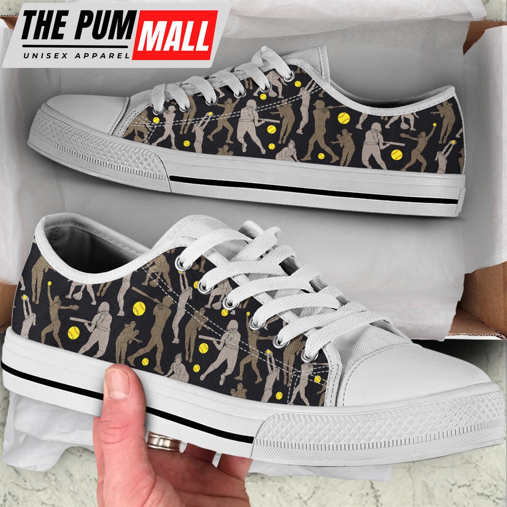 Softball Players Black Fabric Low Top Shoes – Trendy Fashion Casual Shoes Gift For Adults
