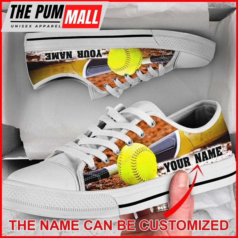 Softball Shortcut Personalized Canvas Low Top Shoes – Low Top Shoes Mens, Women