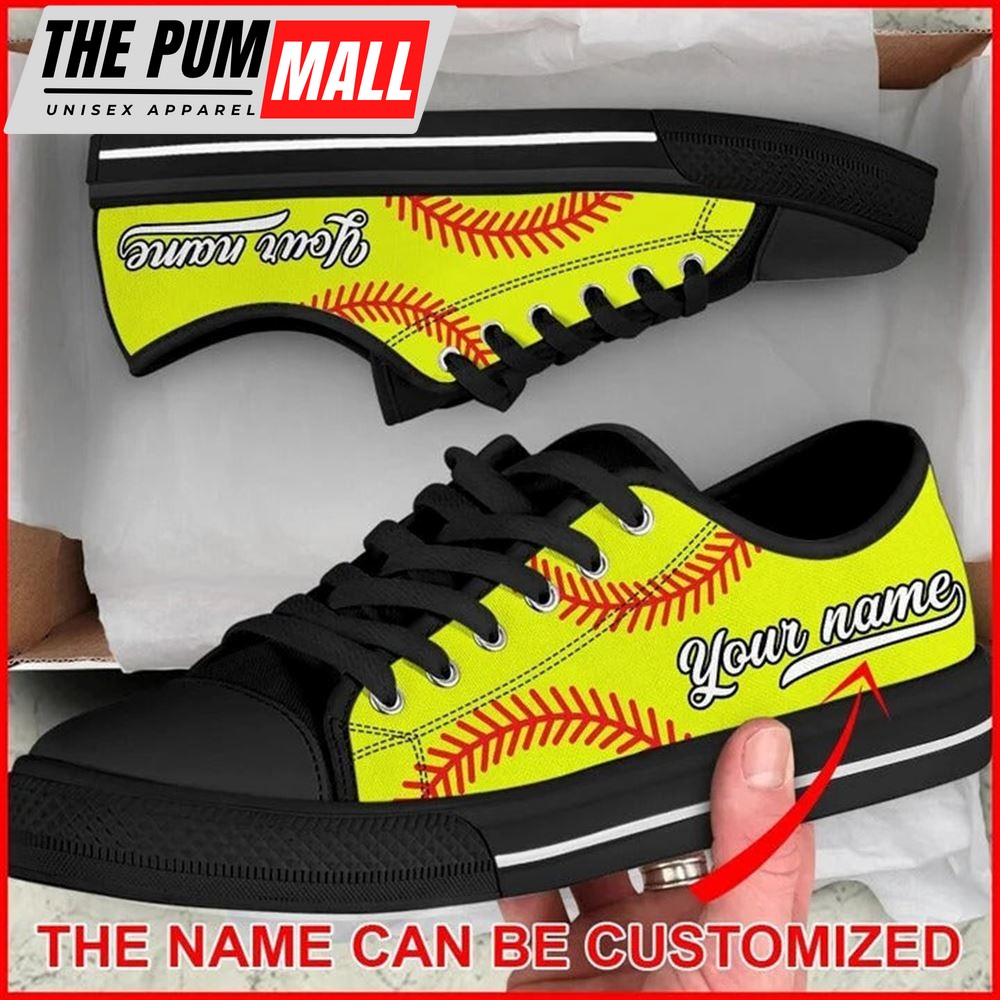 Softball Vector Ball Personalized Canvas Low Top Shoes – Low Top Shoes Mens, Women