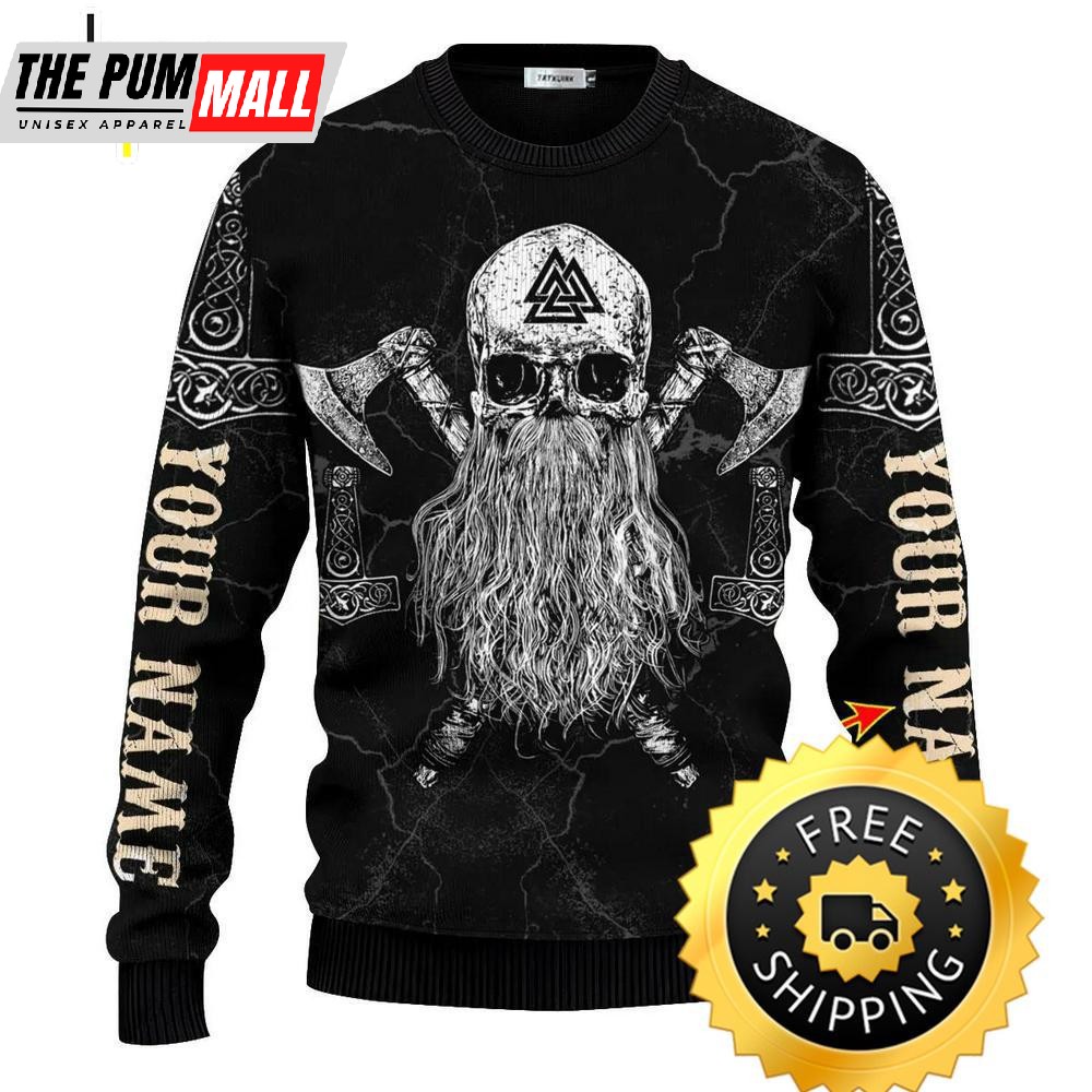 Sons Of Odin Valhalla Custom Name Viking Ugly Christmas Sweater