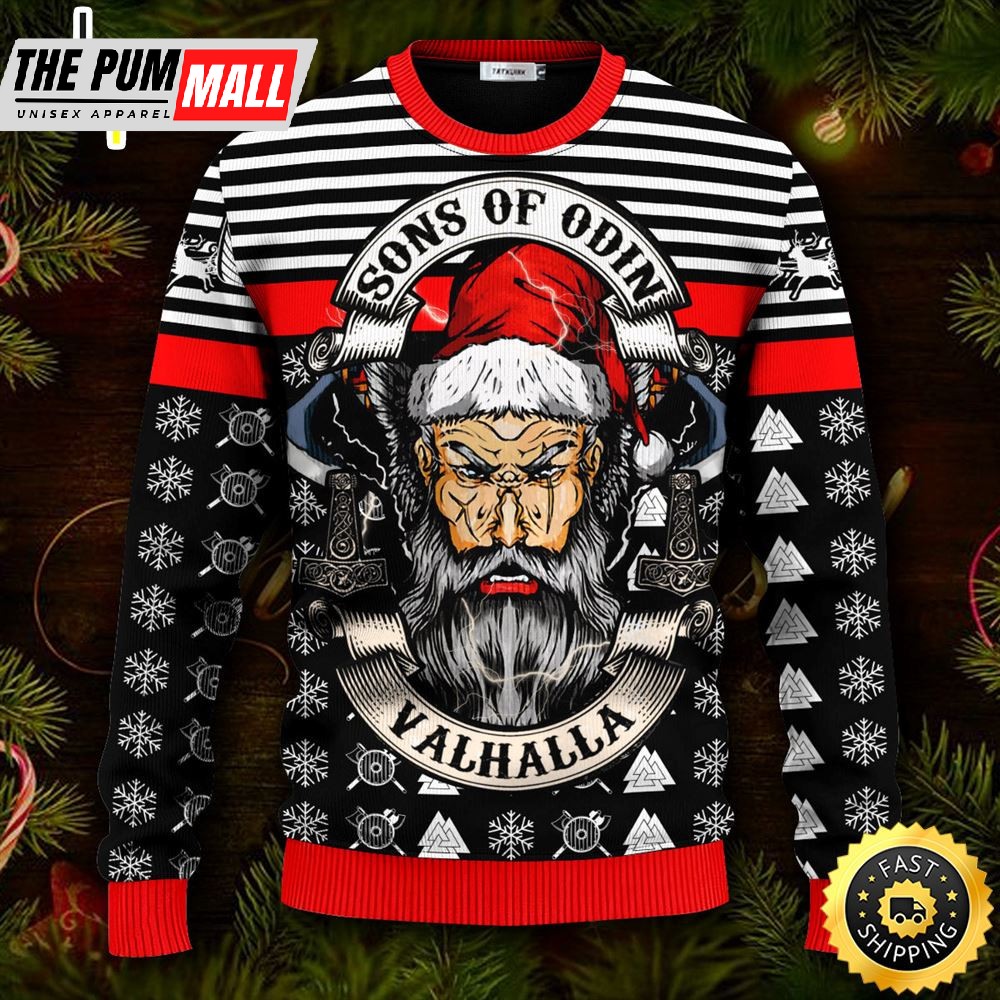 Sons Of Odin Valhalla Viking Ugly Christmas Skull Sweater Christmas