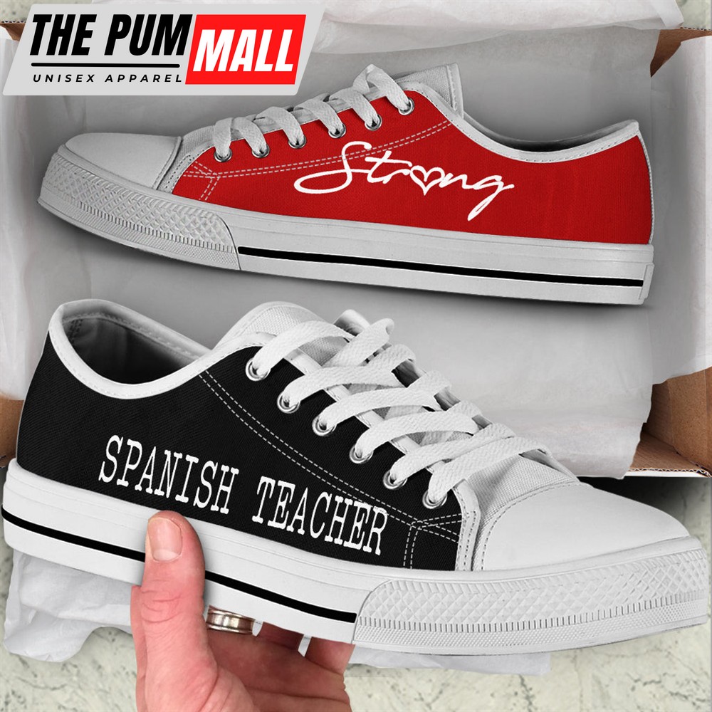 Spanish Teacher Strong Red Black Low Top Shoes – Best Gift For Teacher, School Shoes – Best Shoes For Him Or Her