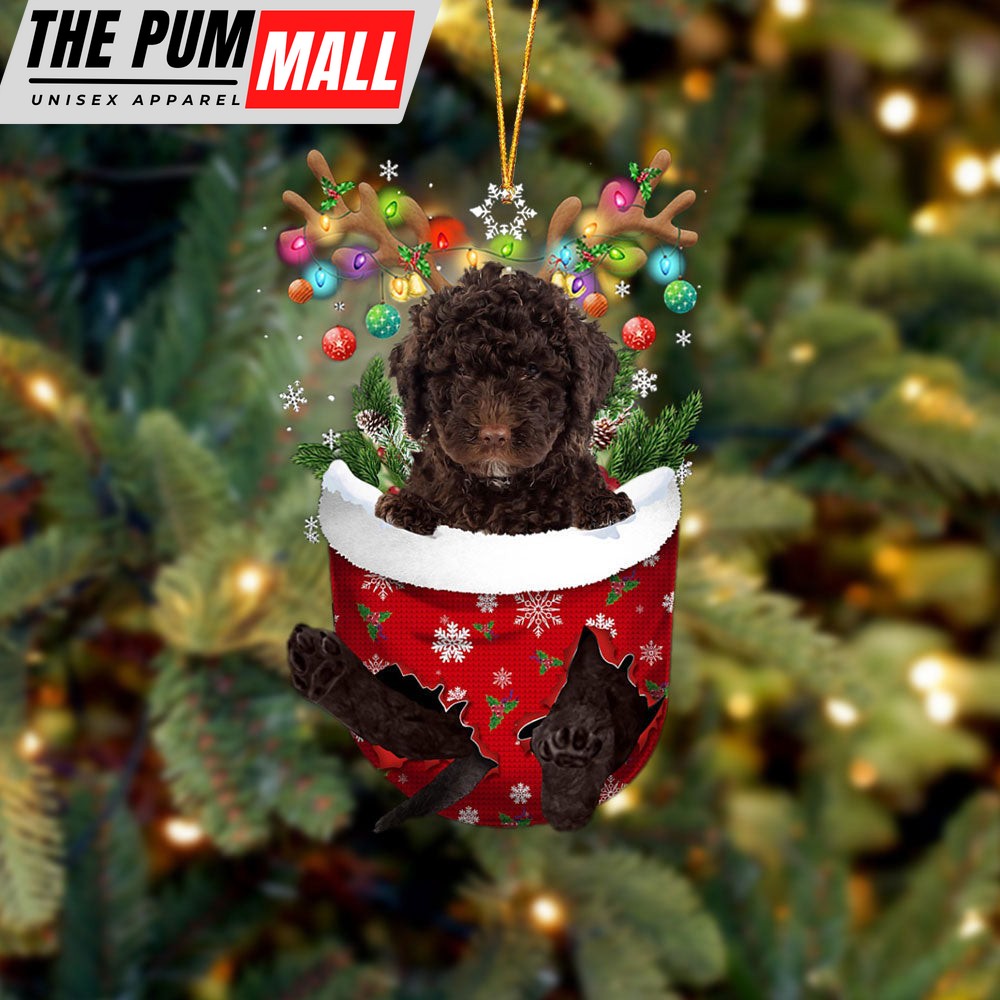 Spanish Water Dog In Snow Pocket Christmas Ornament – Two Sided Christmas Plastic Hanging Limited Edition