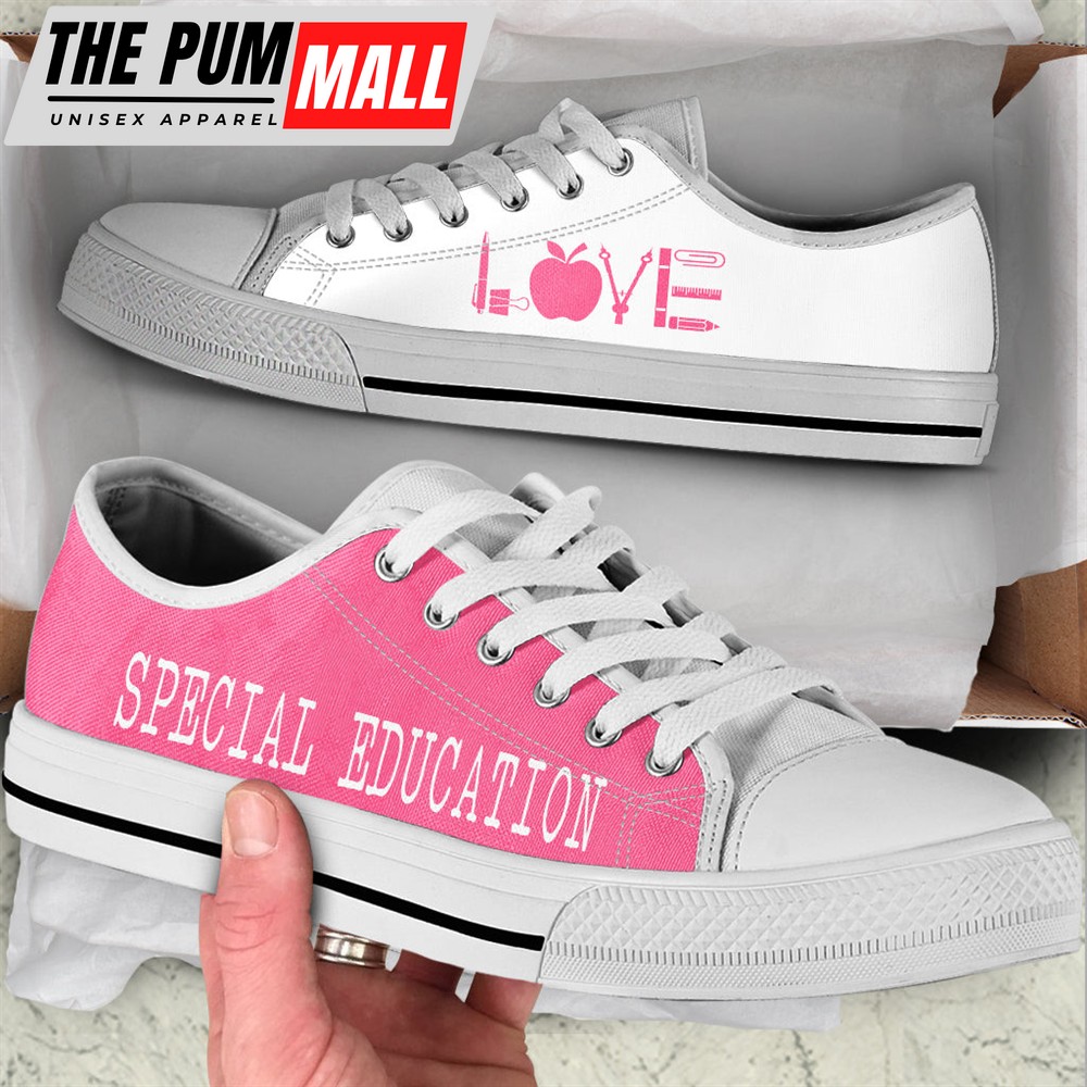Special Education Love Pink White Low Top Shoes – Best Gift For Teacher, School Shoes – Best Shoes For Him Or Her